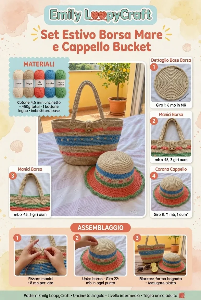 Borsa mare all'uncinetto e cappello bucket estivo