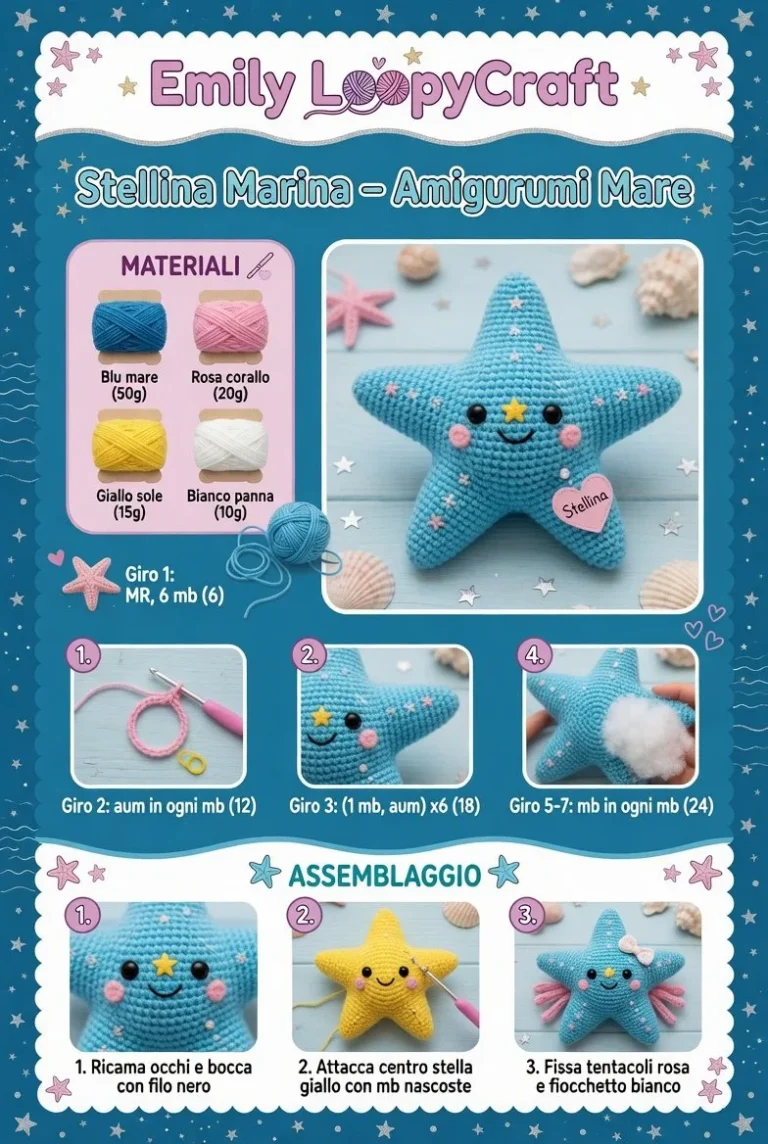 Stellina Marina, bellissimo amigurumi mare creato con tecnica crochet.
