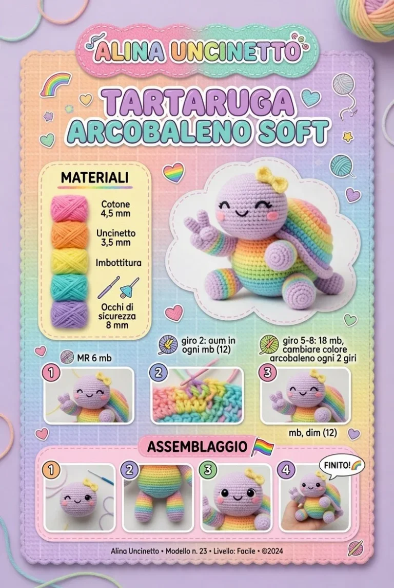 Tartaruga Amigurumi Arcobaleno Soft colorata e morbida per bambini