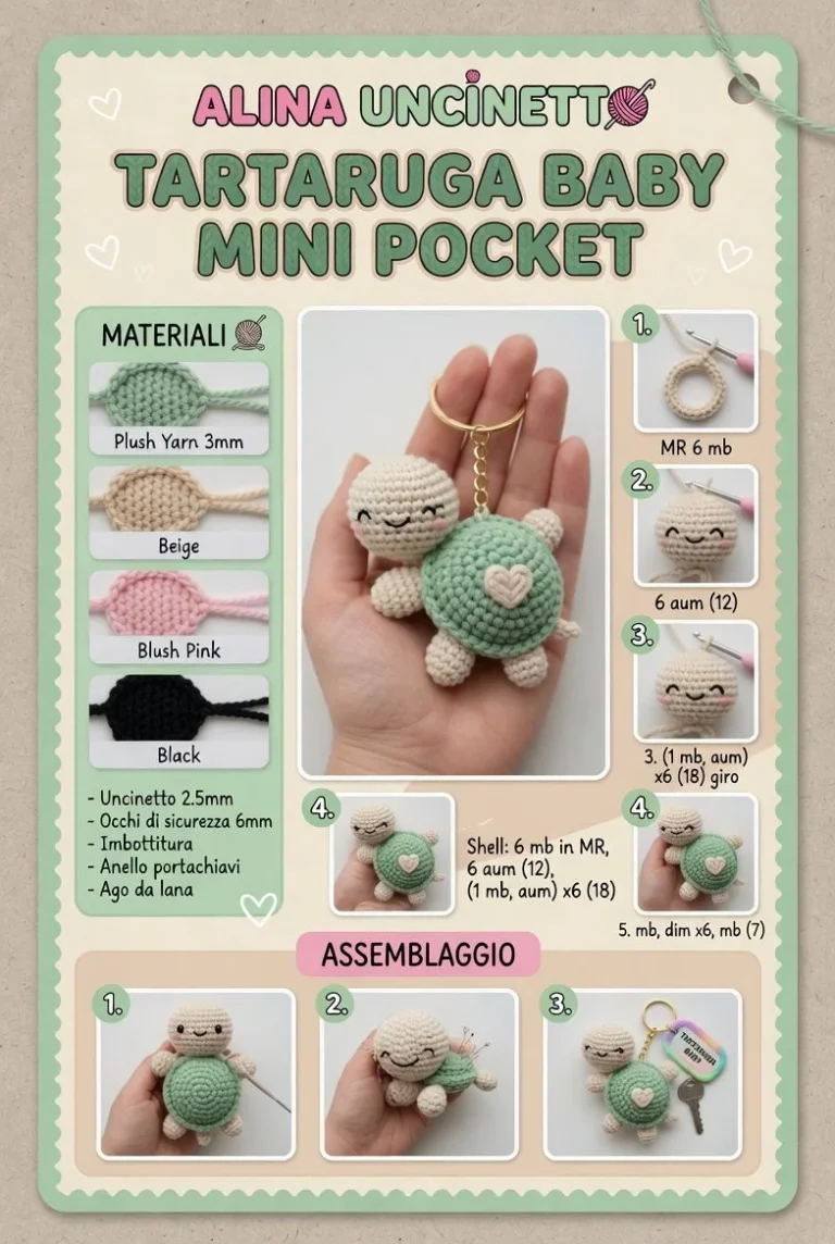 Tartaruga Amigurumi Baby Mini Pocket, portachiavi in stile amigurumi