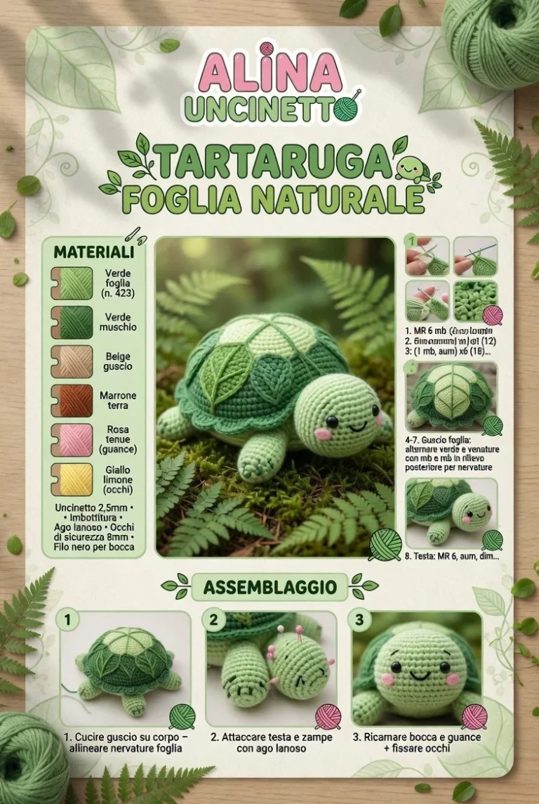 Tartaruga Amigurumi Foglia Naturale realizzata all'uncinetto