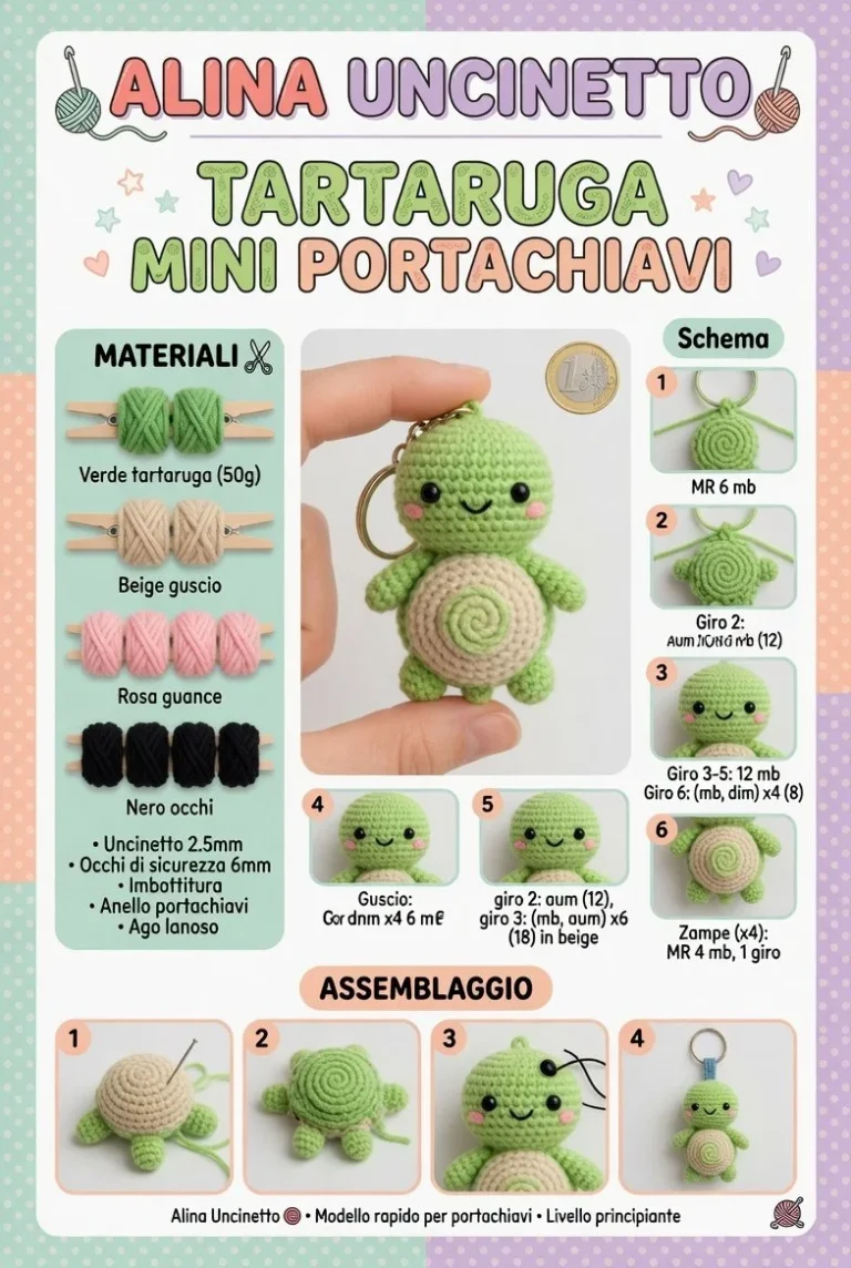 Tartaruga Amigurumi Mini Portachiavi colorato e adorabile