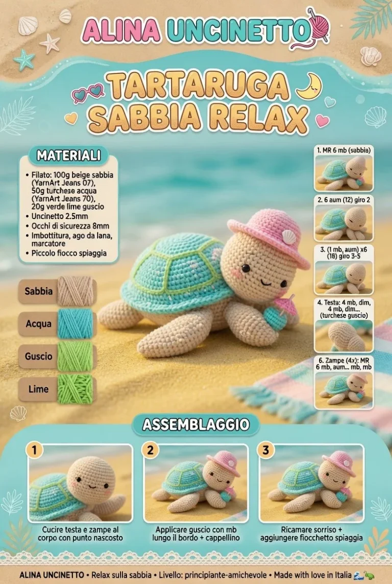 Tartaruga amigurumi Sabbia Relax ideale per decorazioni estive