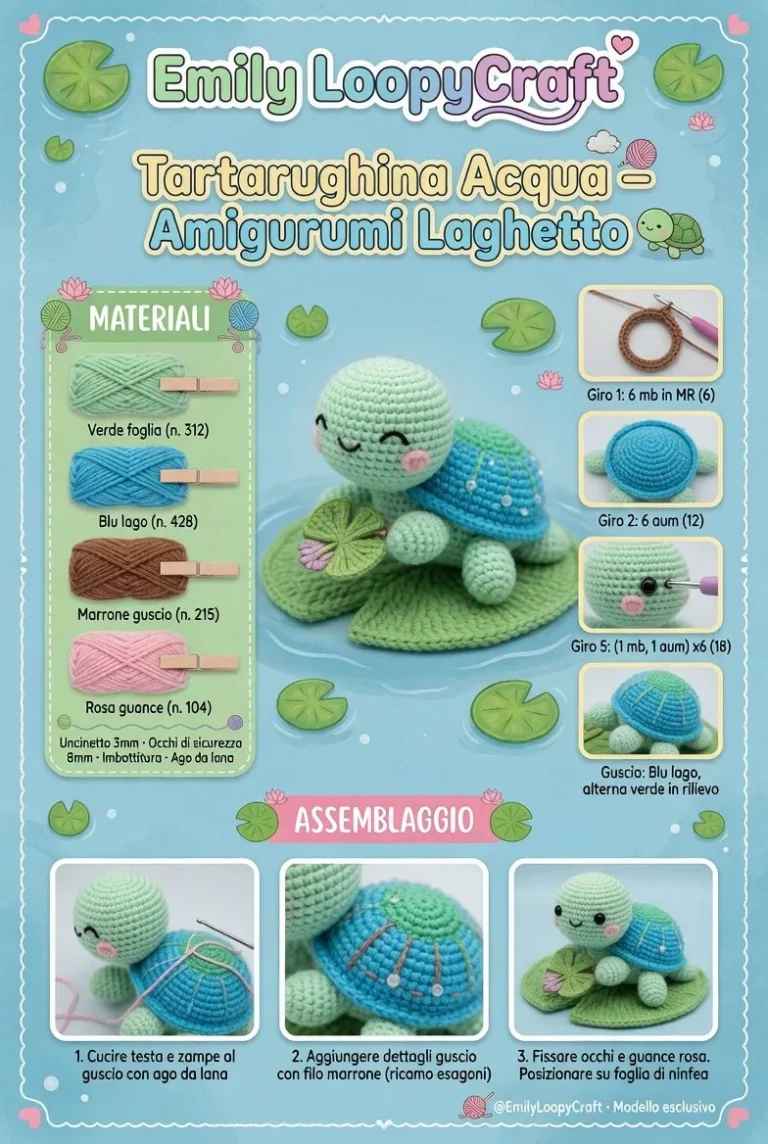 Tartarughina Acqua amigurumi decorativa per laghetto
