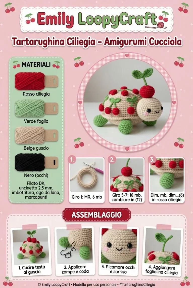 Tartarughina Ciliegia amigurumi cucciola colorata e simpatica.