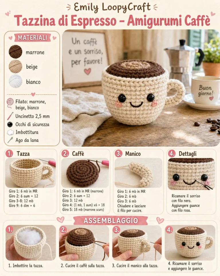 Tazzina di Espresso in Amigurumi Caffè, creazione artigianale in crochet.