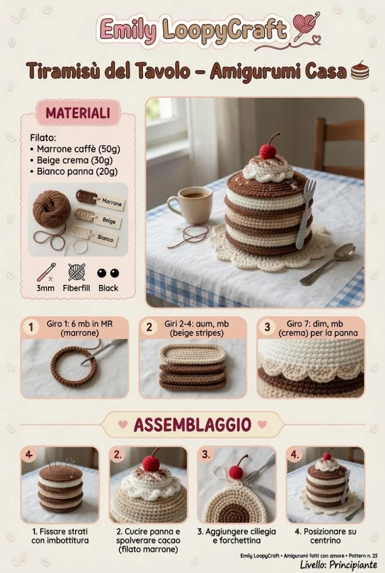 Tiramisù Dolce in formato amigurumi goloso, un dessert tradizionale italiano.