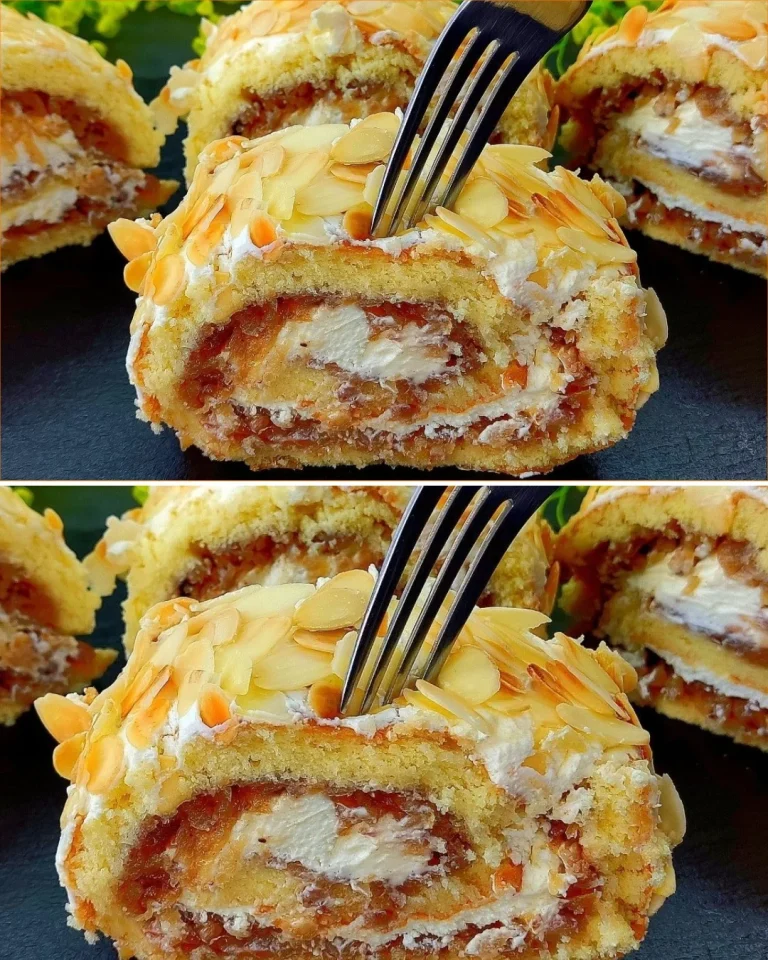 Fetta di torta alle mele cremosa decorata con zucchero a velo