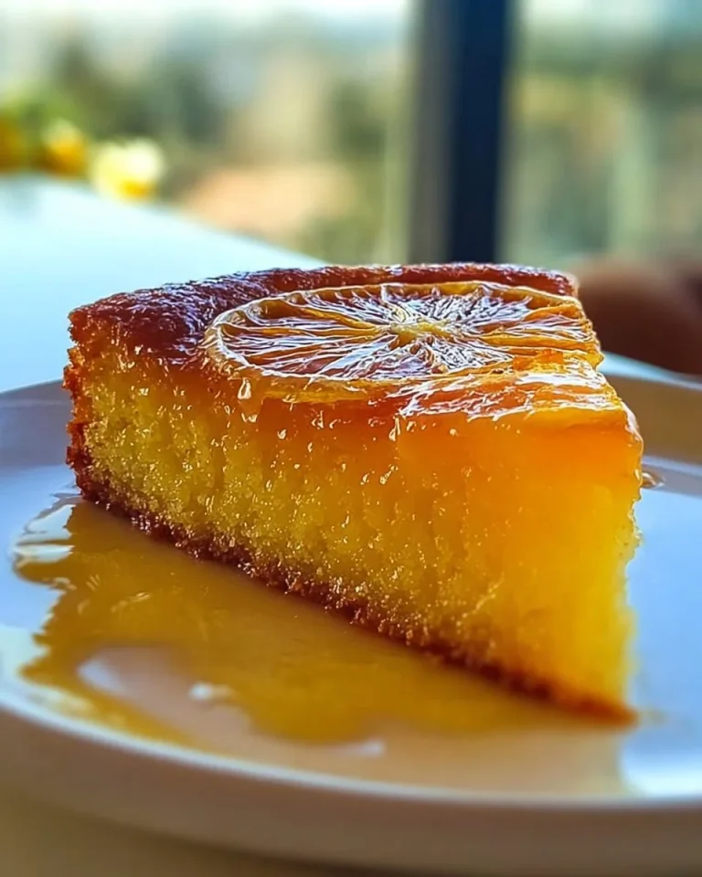 Fetta di torta all'Olio servita su un piatto con limoni e foglie di olivo