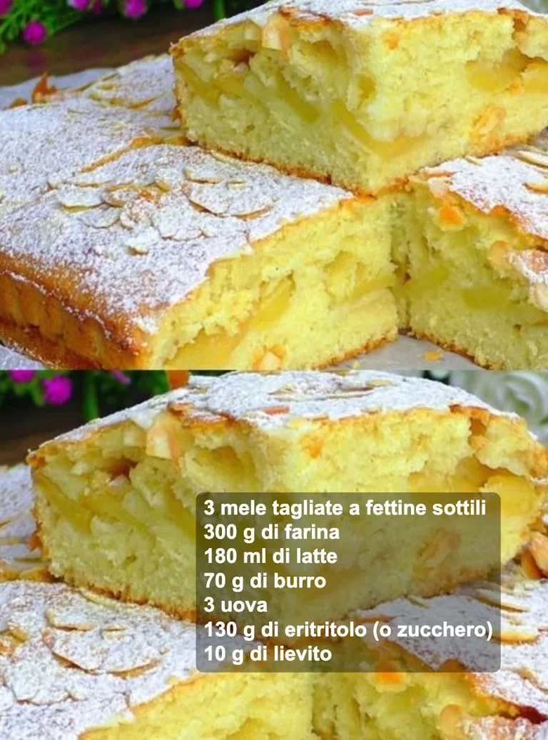 Fetta di torta di mele su un piatto, decorata con zucchero a velo.
