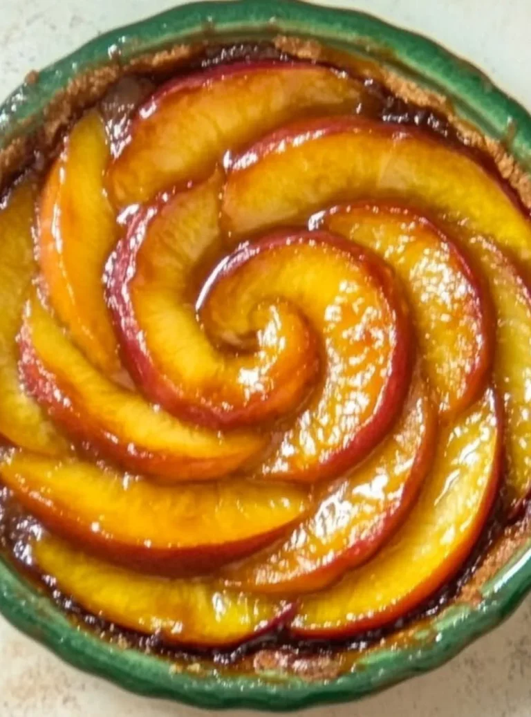 Torta Tatin di Pesche, un dolce caramellato e fruttato, delizioso e invitante.