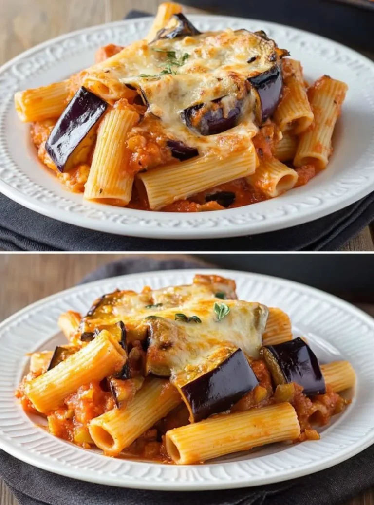 Piatto di Tortiglioni alla Siciliana con sugo e ingredienti freschi