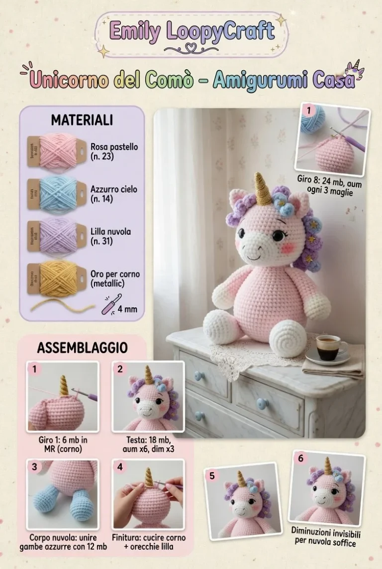 Unicornio Nebuloso amigurumi celeste fatto a mano
