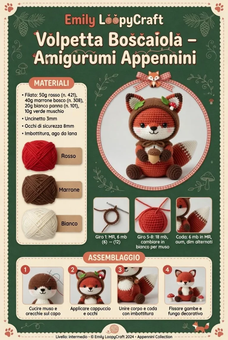 Volpetta Boscaiola Amigurumi Appennini realizzato a mano con dettagli naturali