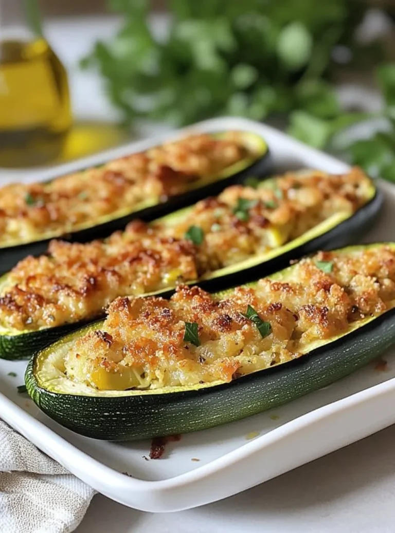 Zucchini ripieni di tonno pronti per essere serviti in un piatto