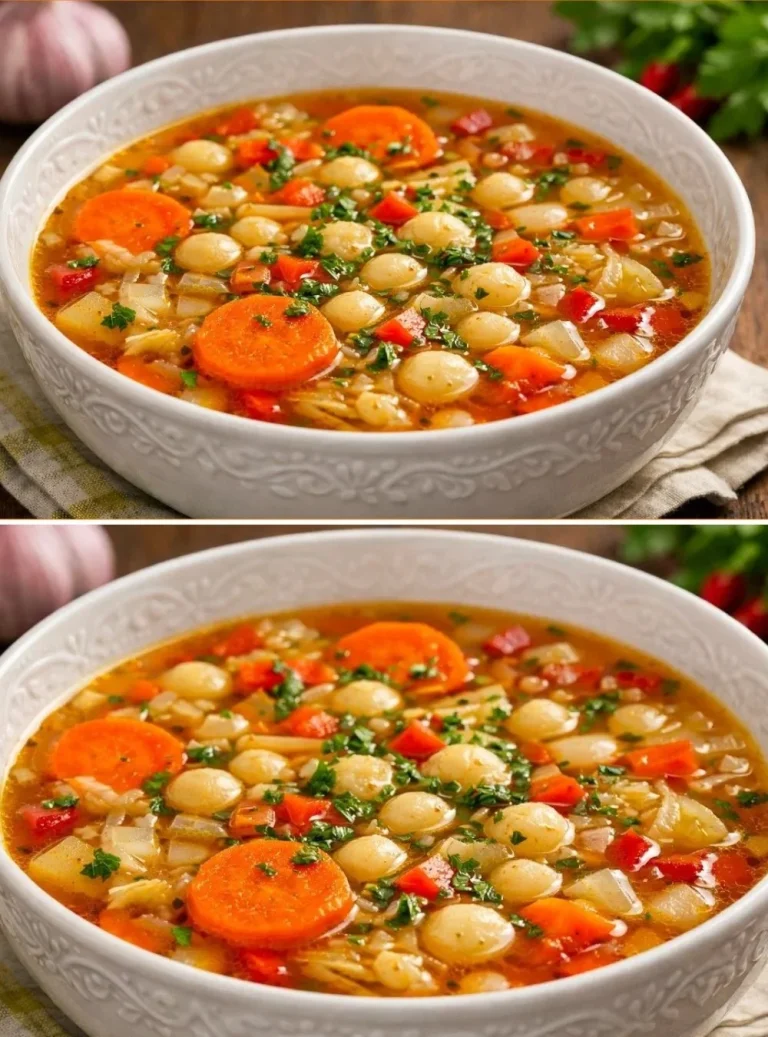 Zuppa fatta in casa, facile e sana, servita in una ciotola comoda.