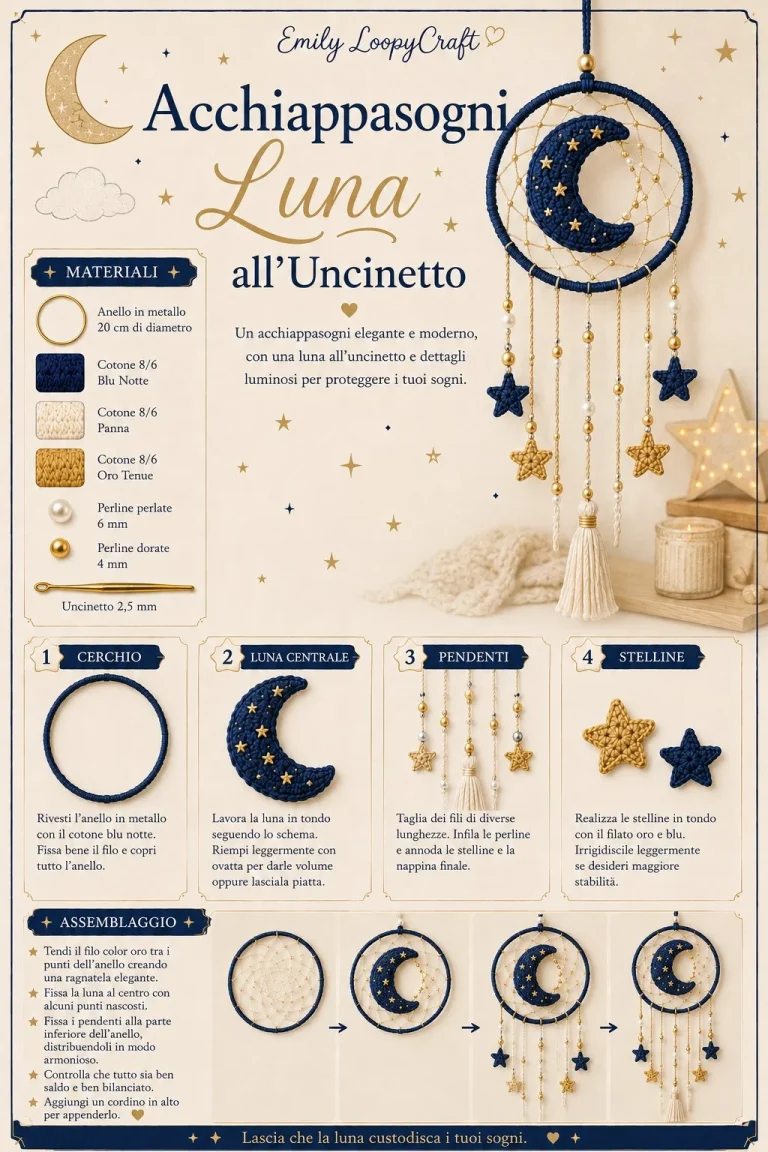Acchiappasogni Luna all’Uncinetto come elegante accessorio decorativo