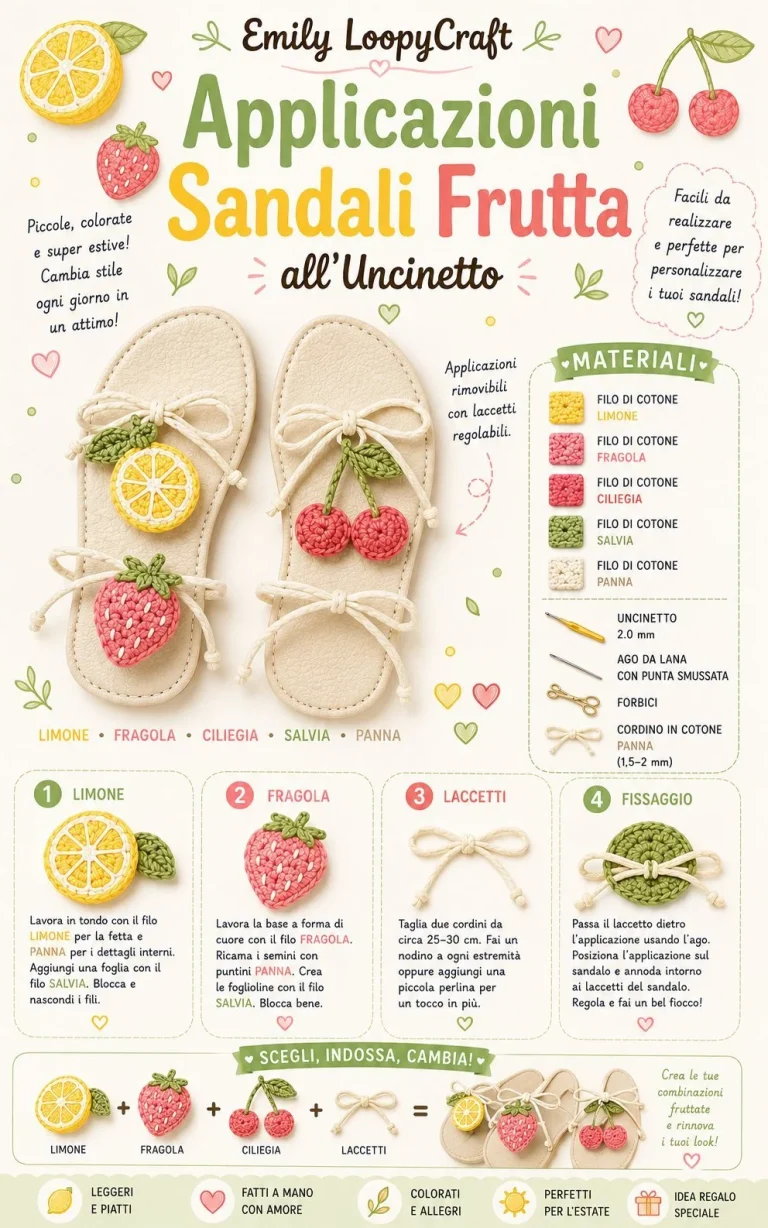 Sandali all’uncinetto con motivi di frutta colorati