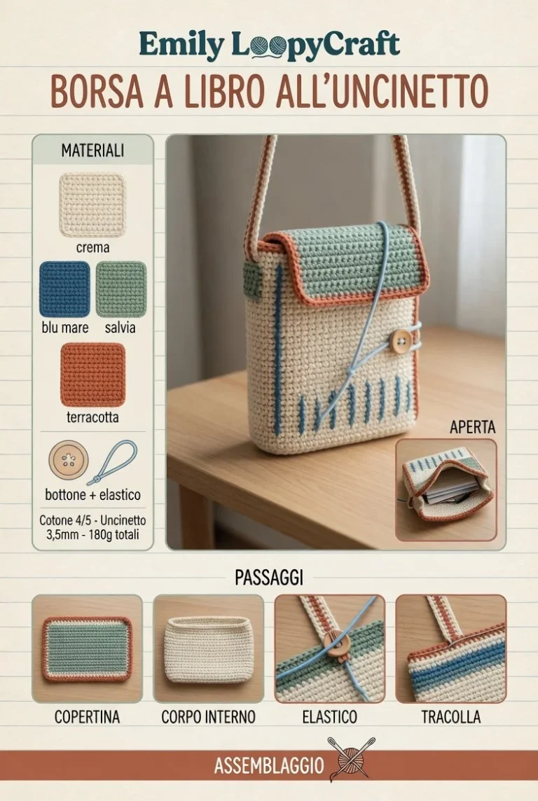 Borsa a libro all'uncinetto con chiusura elastico - guida pratica per la realizzazione