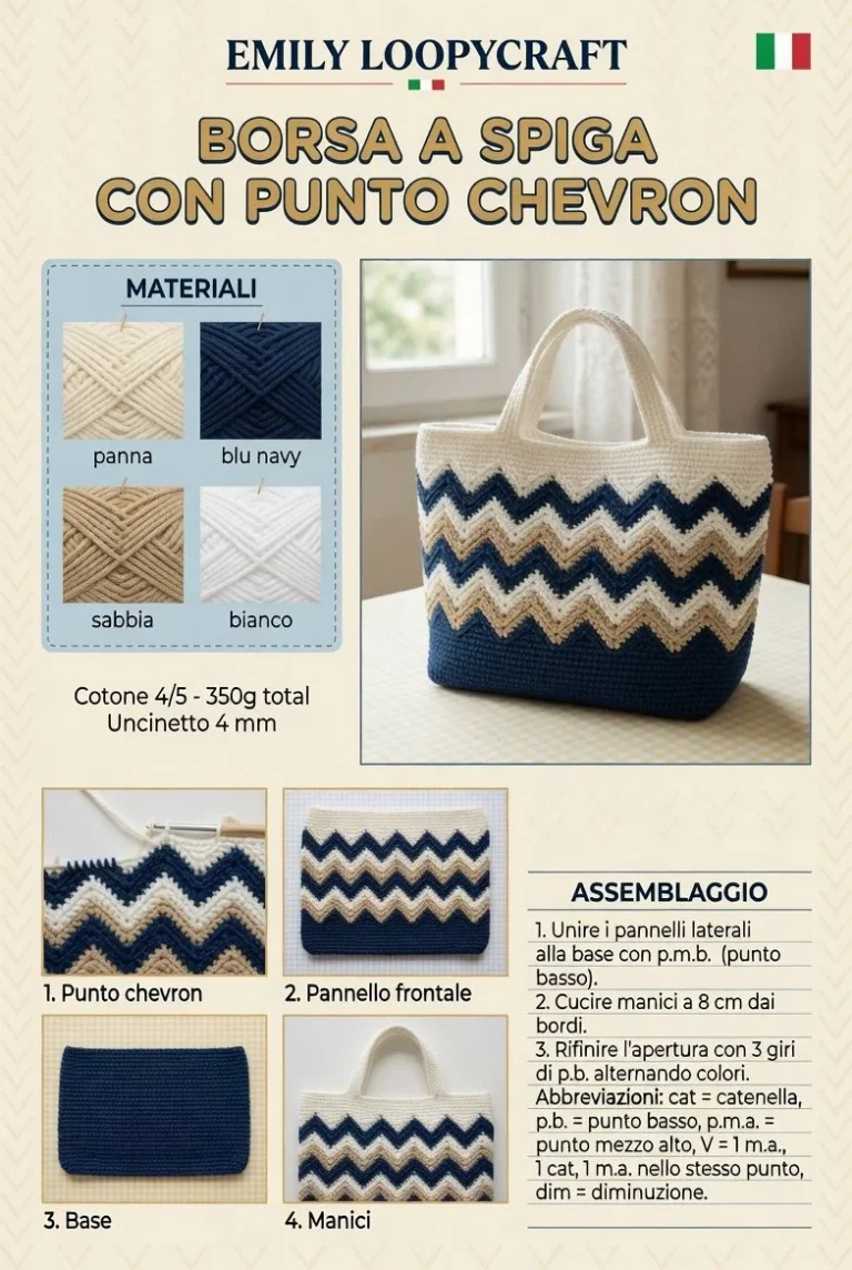 Borsa a spiga all’uncinetto con punto chevron artigianale