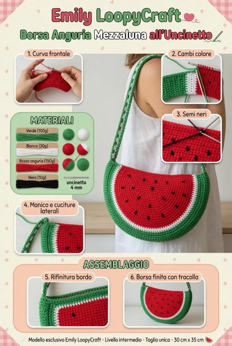 Borsa Anguria Mezzaluna all’Uncinetto, accessorio estivo alla moda