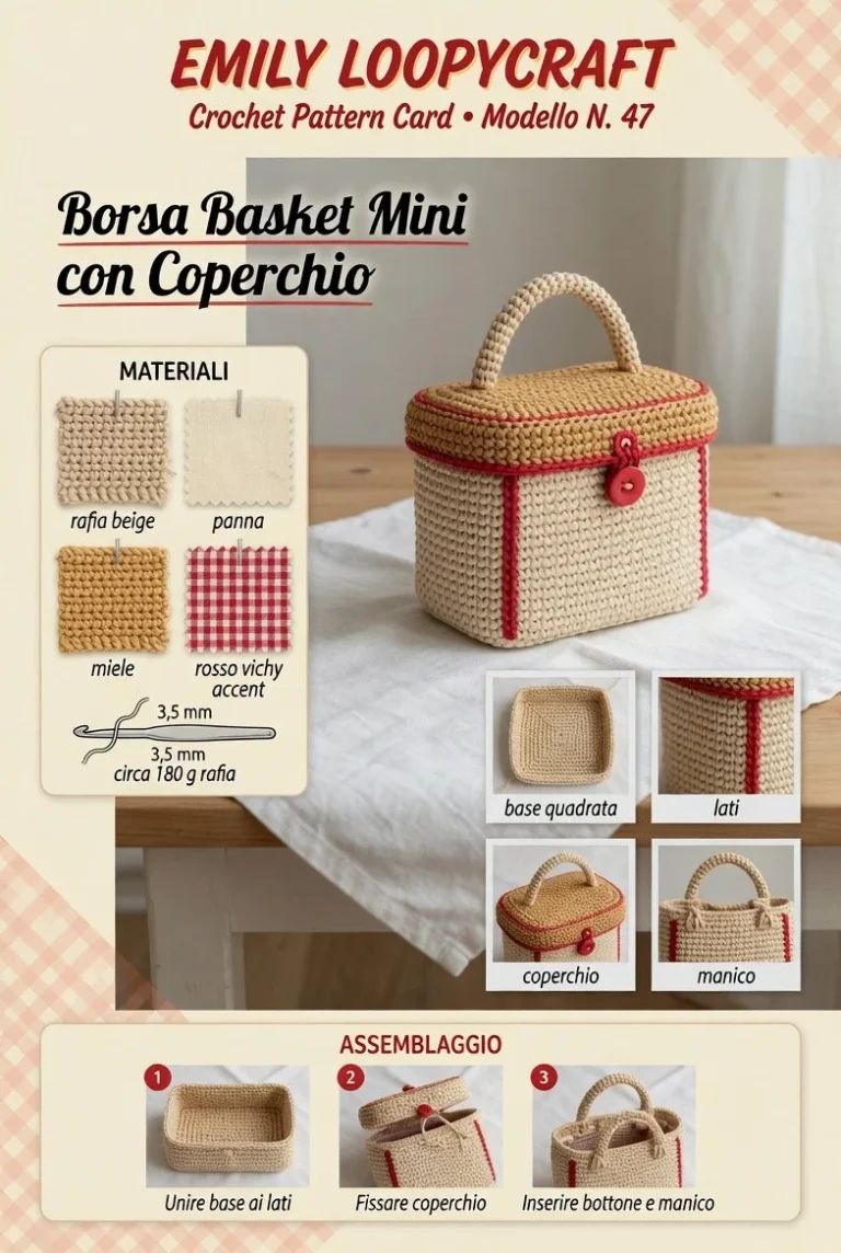 Borsa Basket Mini all’Uncinetto con Coperchio realizzata a mano.