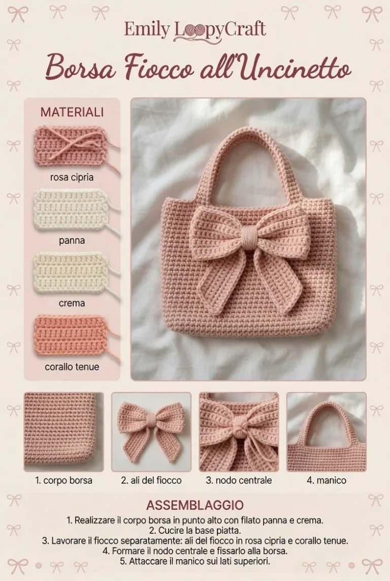 Borsa uncinetto con fiocco, schema estivo e romantico