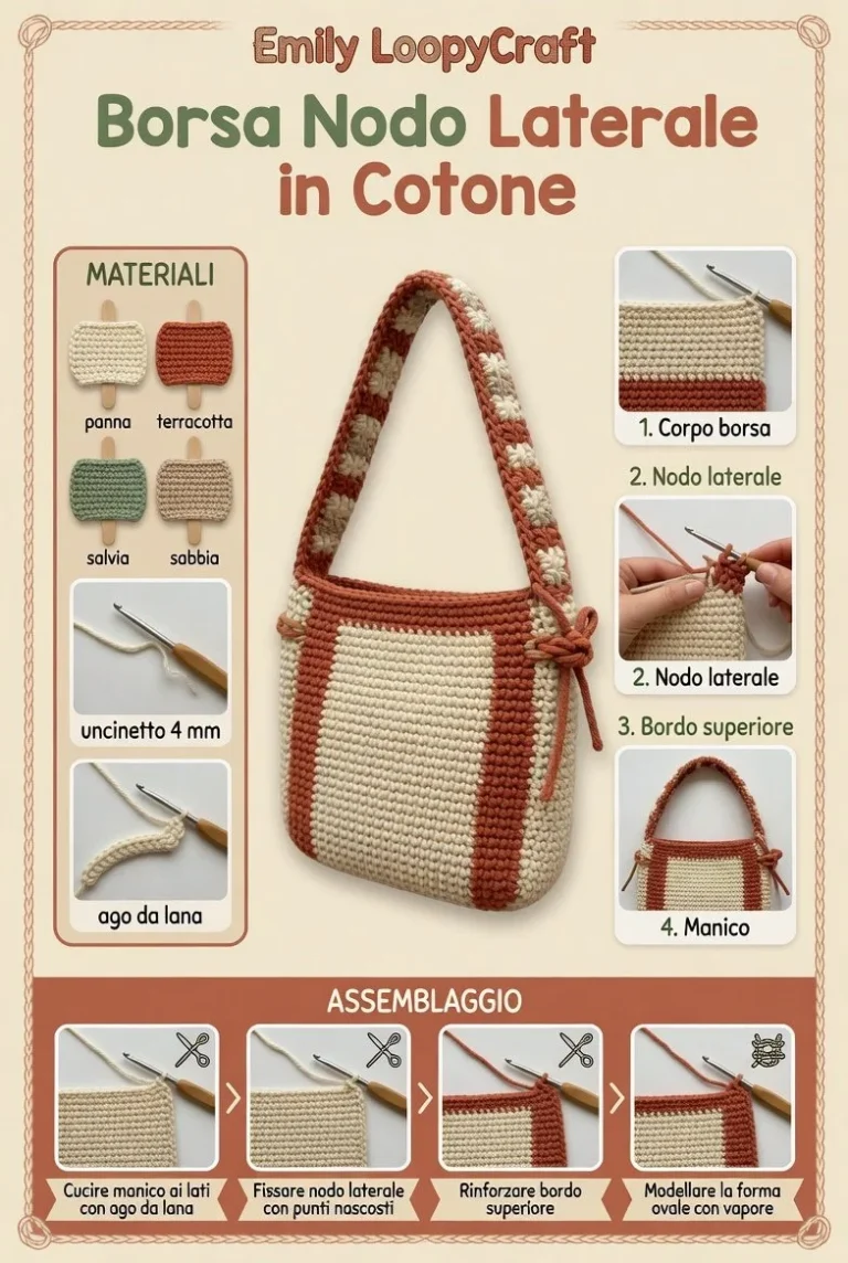 Borsa uncinetto cotone estivo con nodo laterale