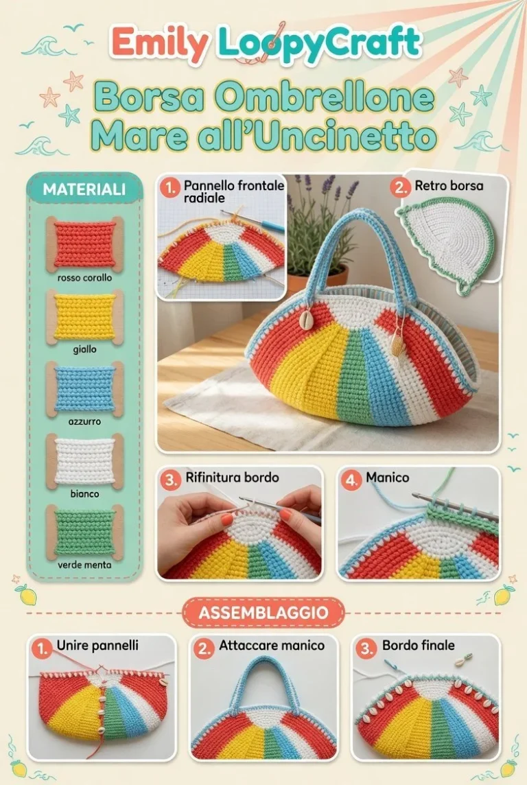 Borsa ombrellone da mare all'uncinetto con design estivo colorato