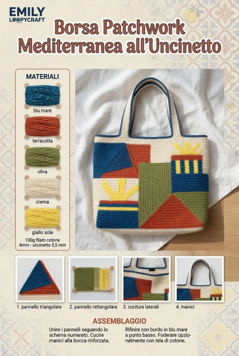 Borsa Patchwork Mediterranea all’Uncinetto Moderno fatta a mano