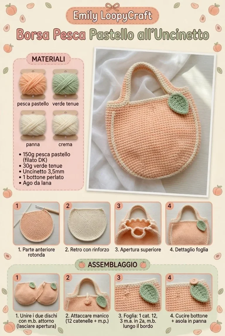 Borsa Pesca Pastello all’Uncinetto estiva colorata e alla moda
