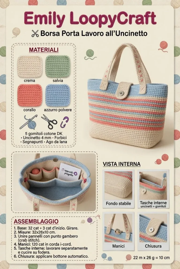 Borsa Porta Lavoro all’Uncinetto per Gomitolini Estivi con colori estivi
