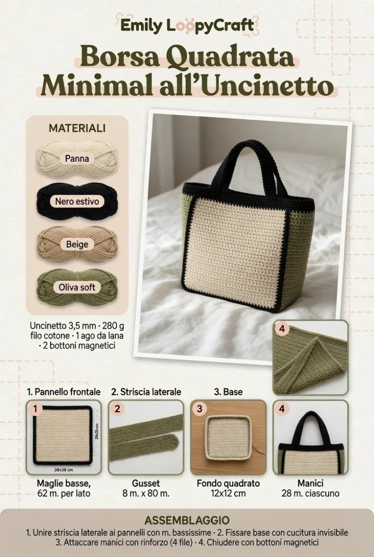 Borsa uncinetto quadrata minimal per l'estate, guida passo-passo.