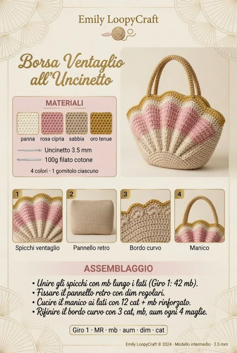 Borsa ventaglio all'uncinetto modello Estate Chic per l'estate