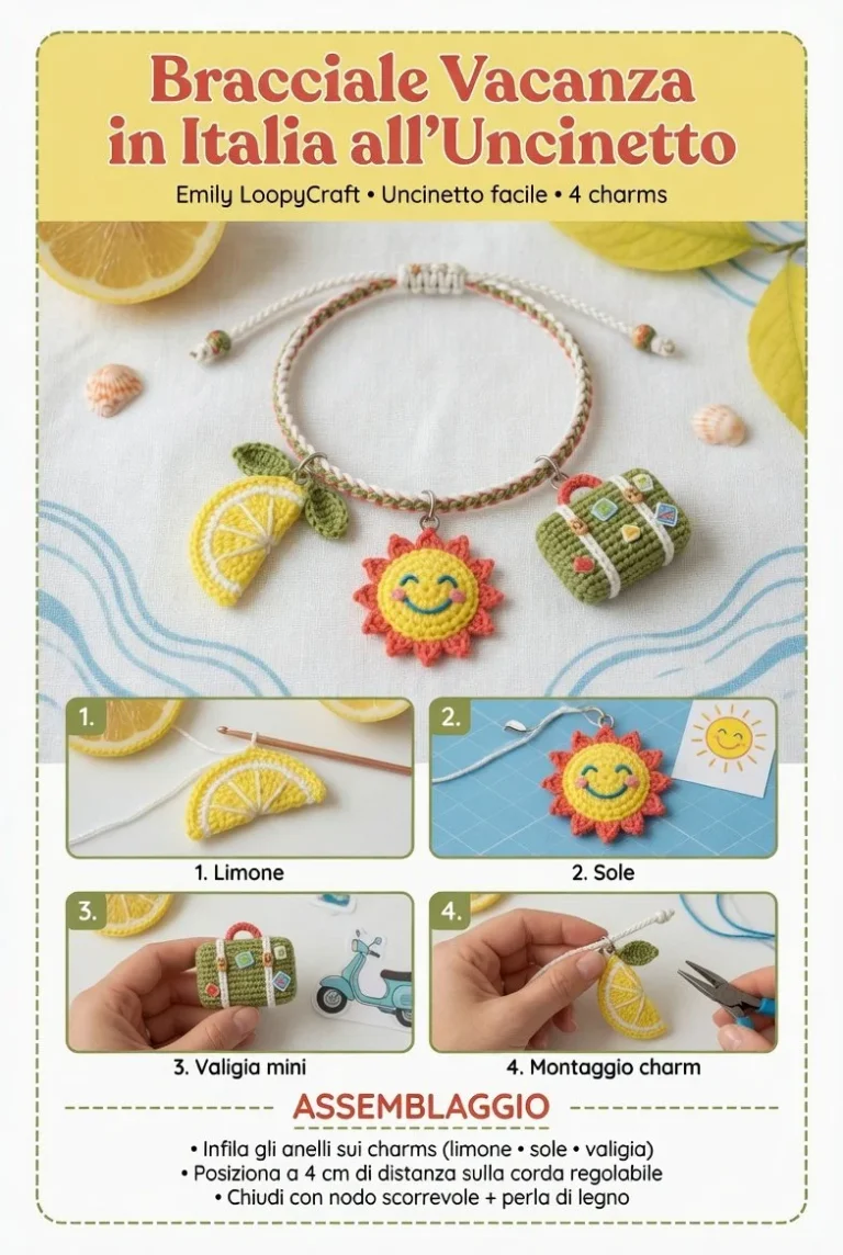 Bracciale all’Uncinetto con charm estivi per le vacanze in Italia
