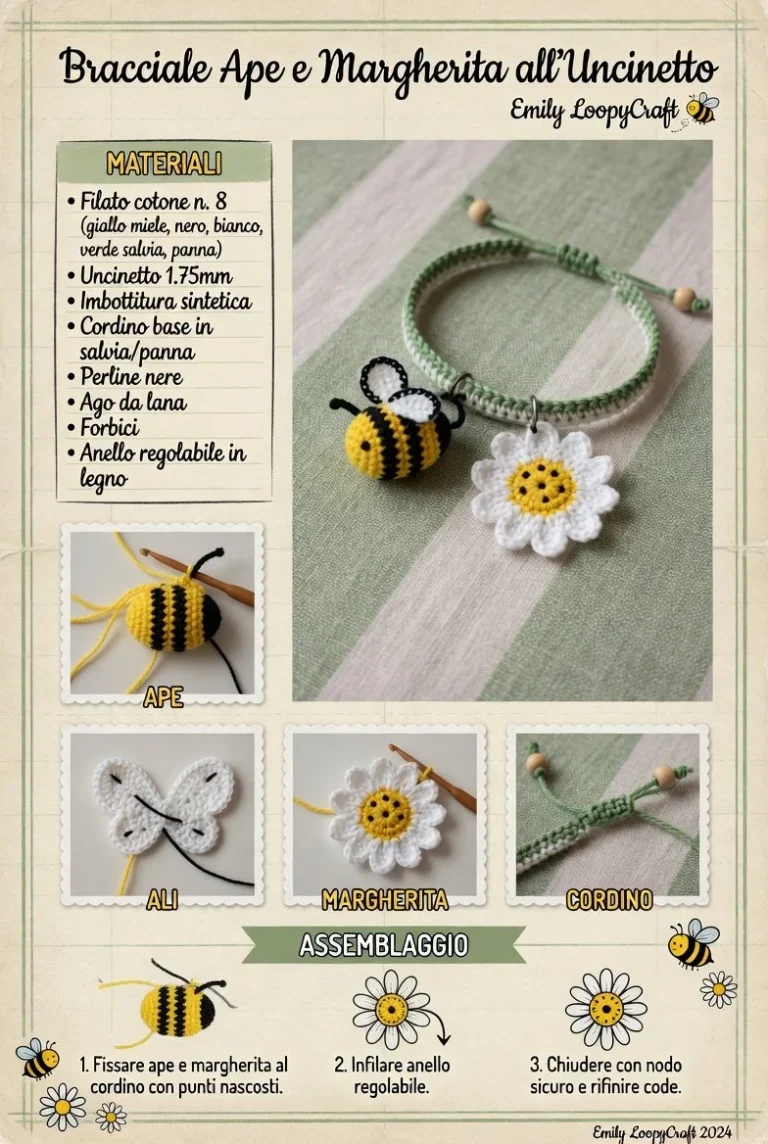 Bracciale Ape e Margherita all’Uncinetto per primavera estate