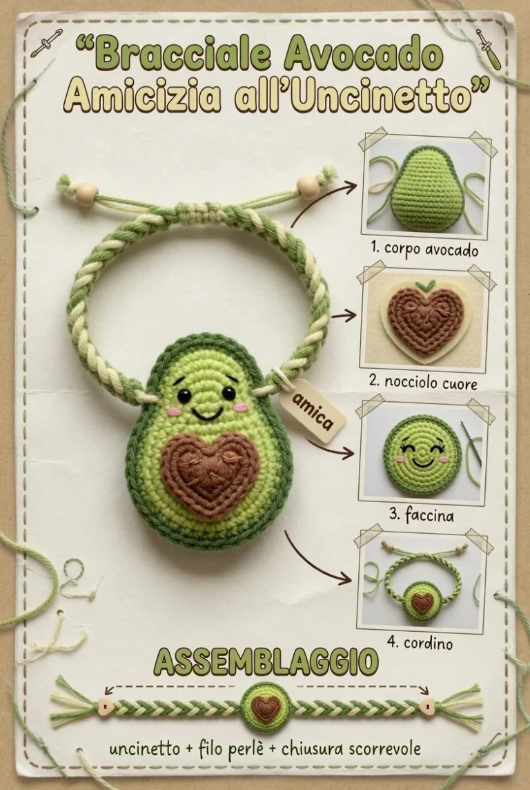 Bracciale Amicizia all’Uncinetto con mini charm avocado kawaii