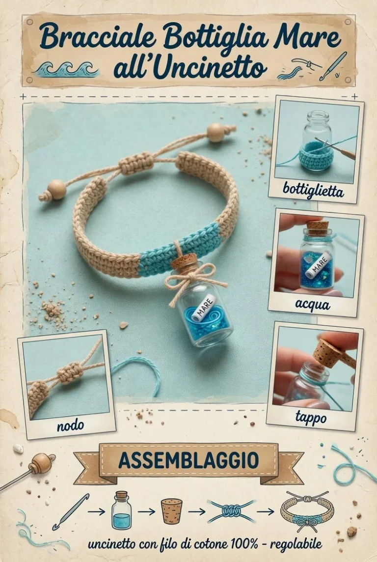 Bracciale uncinetto Bottiglia Mare con messaggio in bottiglia