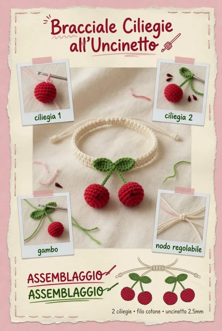 Bracciale Ciliegie all’Uncinetto, un delizioso gioiello Kawaii fatto a mano