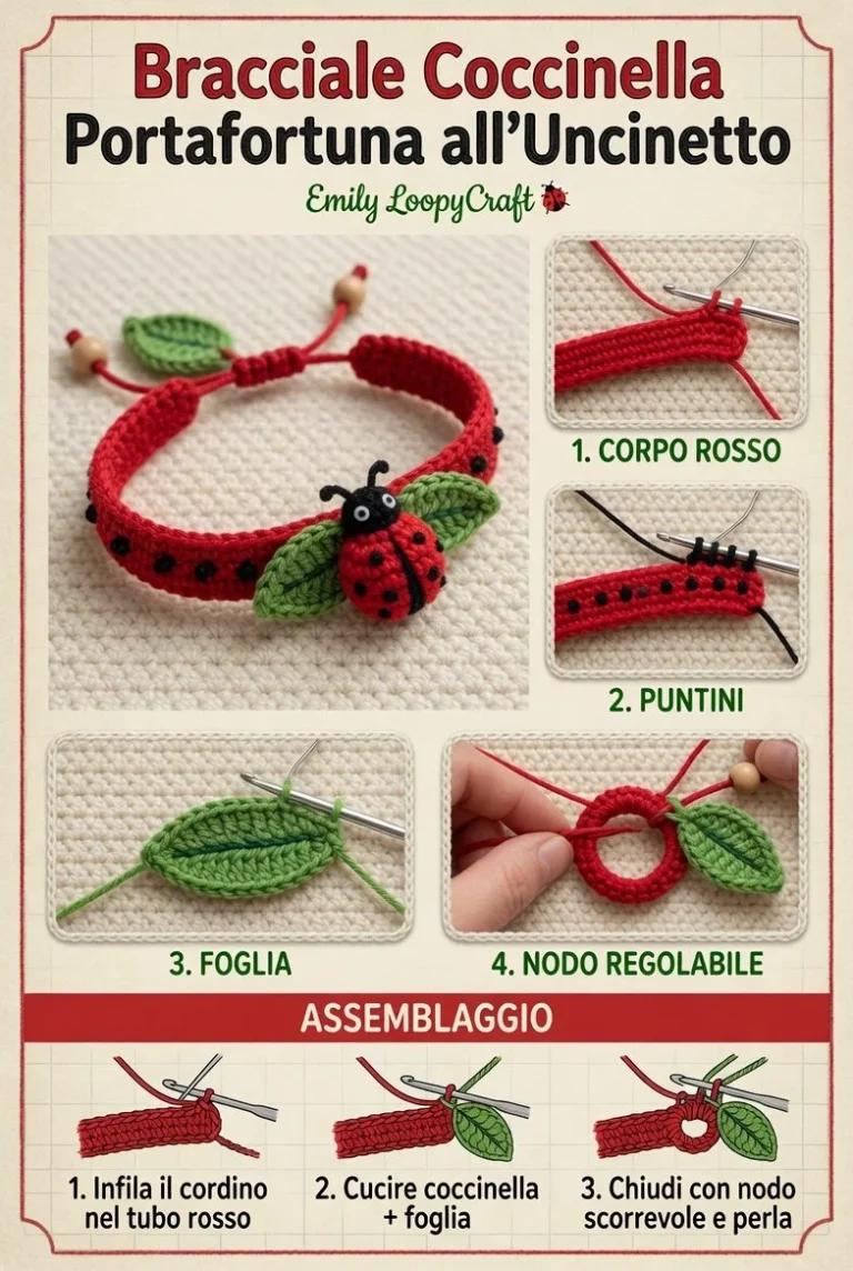 Bracciale Coccinella Portafortuna all’Uncinetto realizzato a mano