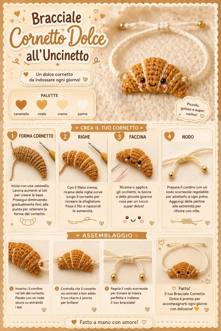 Bracciale Cornetto Dolce all’Uncinetto con motivi Kawaii