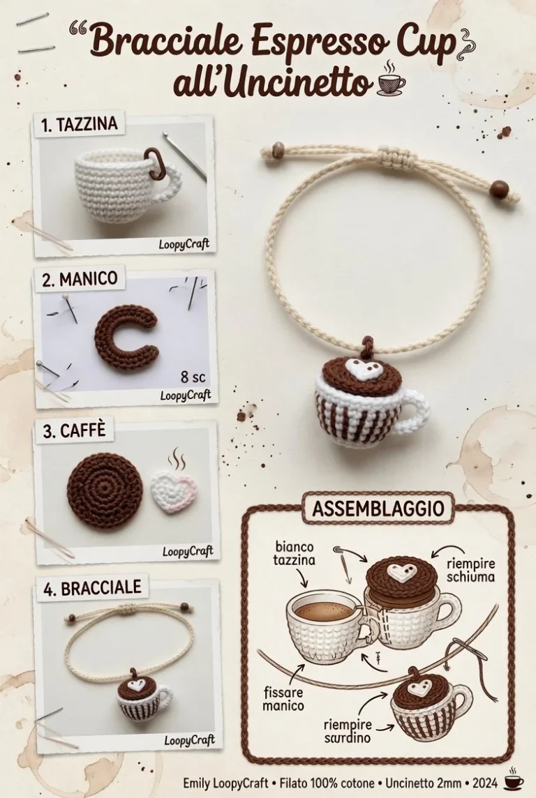 Bracciale Espresso Cup all’Uncinetto con mini charm italiano