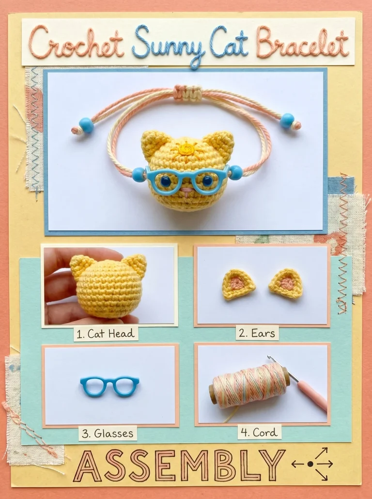 Bracciale gatto sole, uncinetto, mini amigurumi colorato