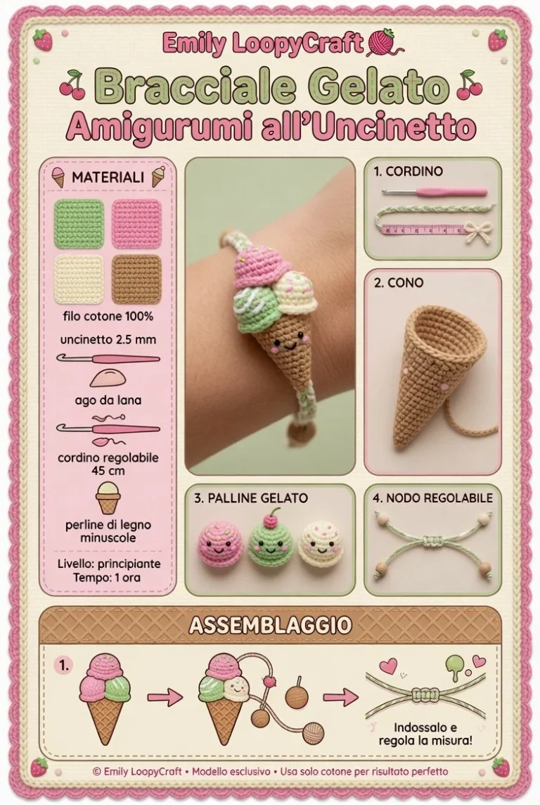 Schema estivo per bracciale gelato amigurumi all’uncinetto