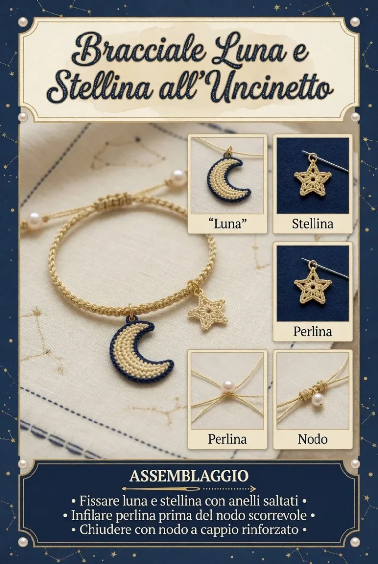 Bracciale Luna e Stellina all'Uncinetto, un gioiello incantevole e creativo.