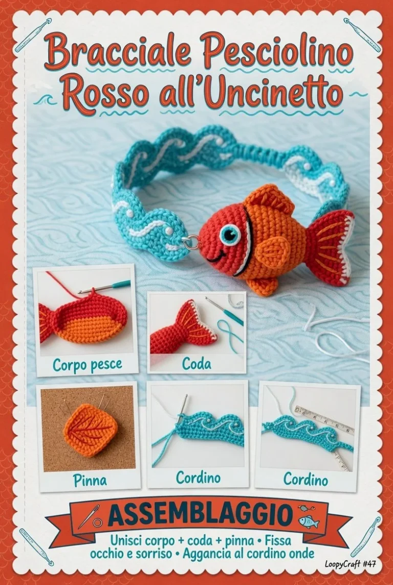 Bracciale uncinetto Pesciolino Rosso realizzato a mano
