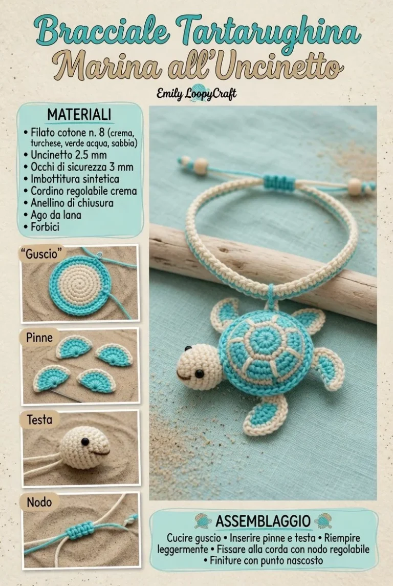 Bracciale uncinetto Tartarughina Marina in stile estivo