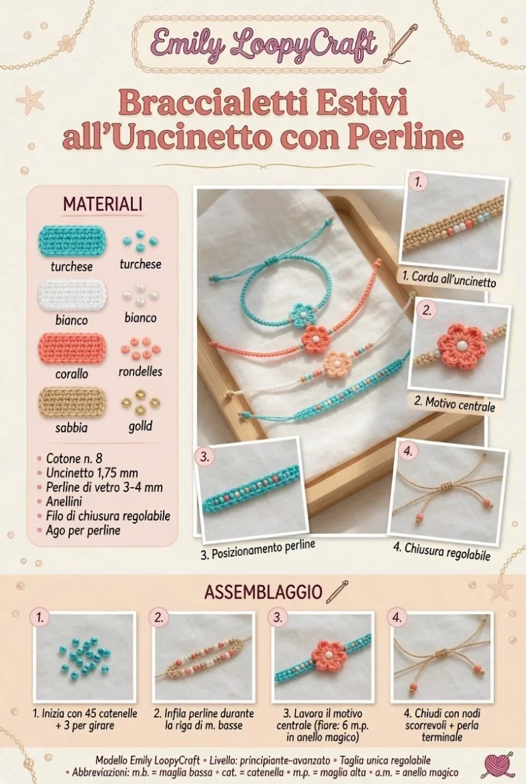 Braccialetti all’uncinetto estivi decorati con perline