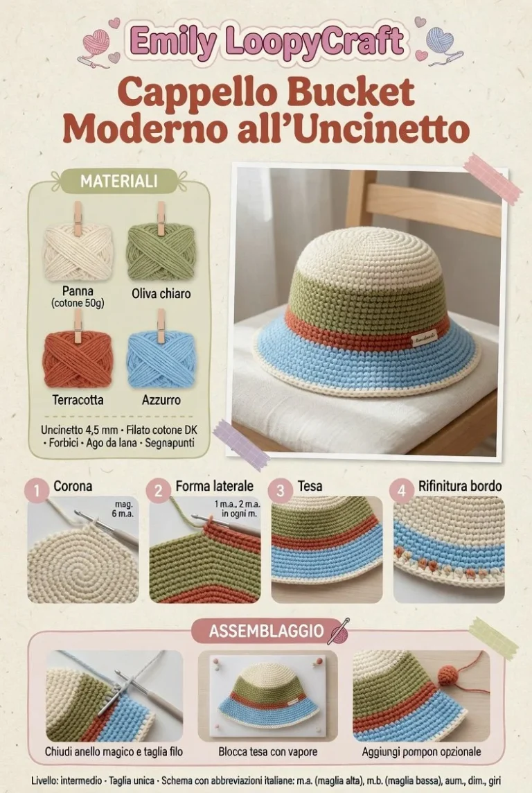 Cappello Bucket Moderno all’Uncinetto in vari colori e design