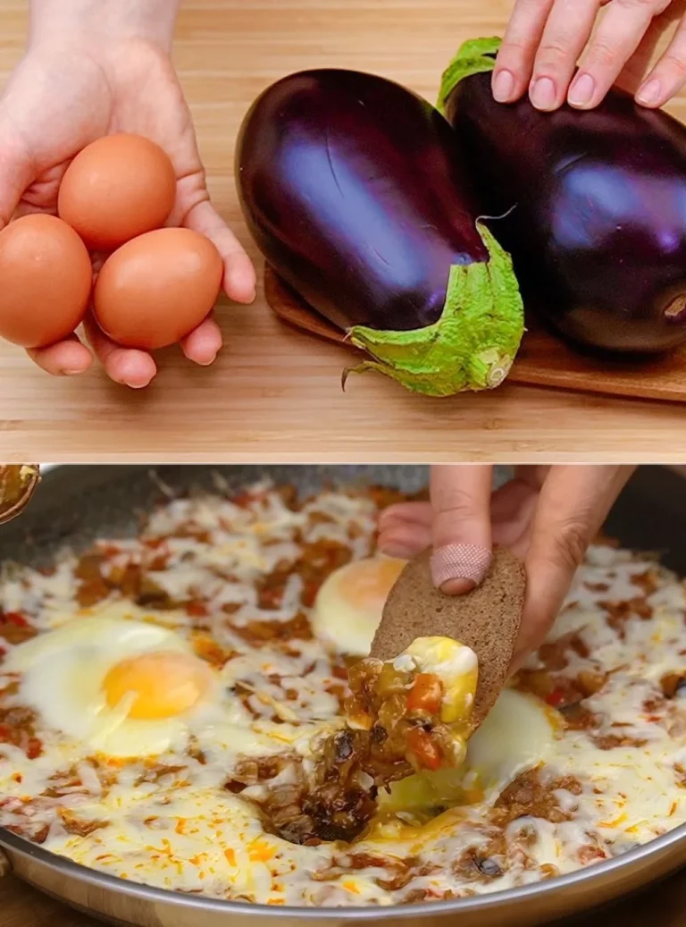 Piatto di melanzane e uova preparato rapidamente per una cena sana
